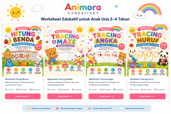 Worksheet Edukatif Anak Usia 2–4 Tahun (75 Halaman PDF Printable)