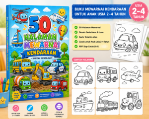 Buku Mewarnai Kendaraan untuk Anak Usia 2–4 Tahun