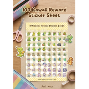 100pcs Stiker Reward Anak Lucu Motif Dinosaurus Galaxy Unicorn Animal + FREE 2 Reward Chart Printable - Animora Creative